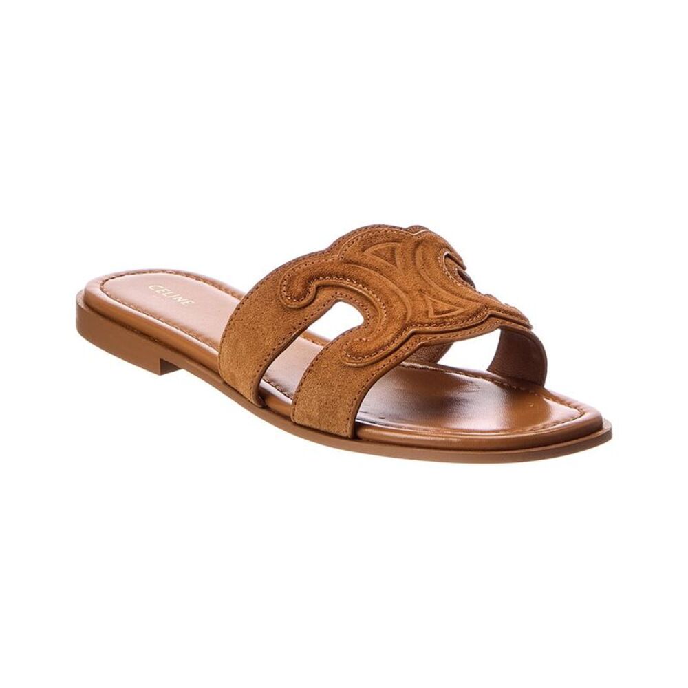 Celine Marina Triomphe Suede Sandal, Brown